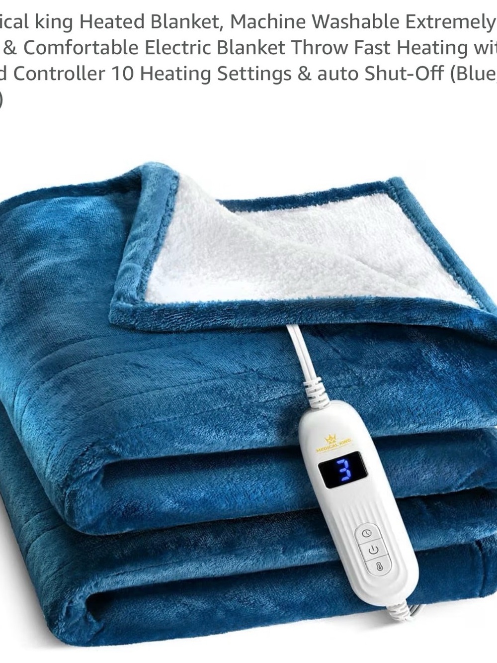 Heated Electric Throw Blanket - Plush Blue with White Sherpa (Brand: )